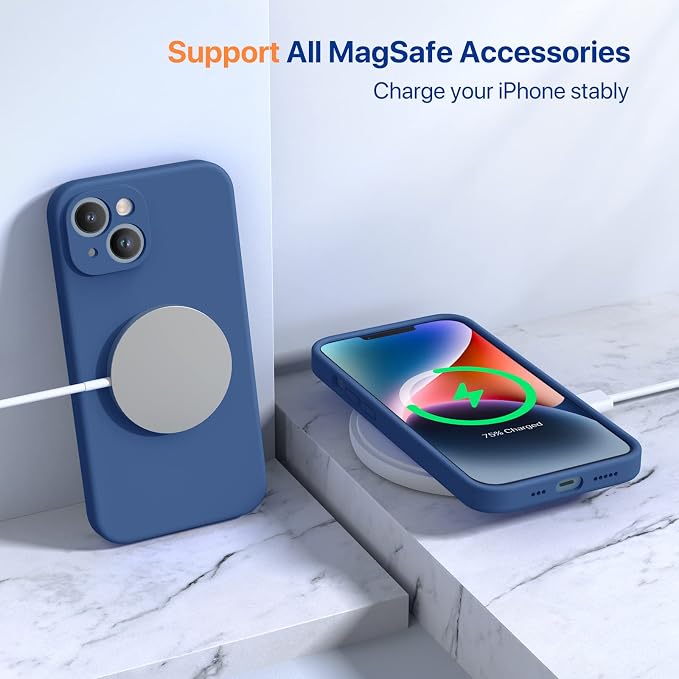 Miracase Silicone for iPhone 14 Case, Glass Blue | Soft Anti-Scratch Microfiber Lining, Premium Silicone Cover Shockproof Drop Protection Phone Case for 14 - Image 9