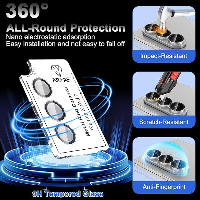 Meshine for Samsung Galaxy Z Fold 7 Camera Lens Protector,Scratch Proof,Strong Adsorption,9H Hardness with Metal Ring Camera Cover,Ultra Thin Case Friendly, Accessories Lens Protector,Sliver - Image 3