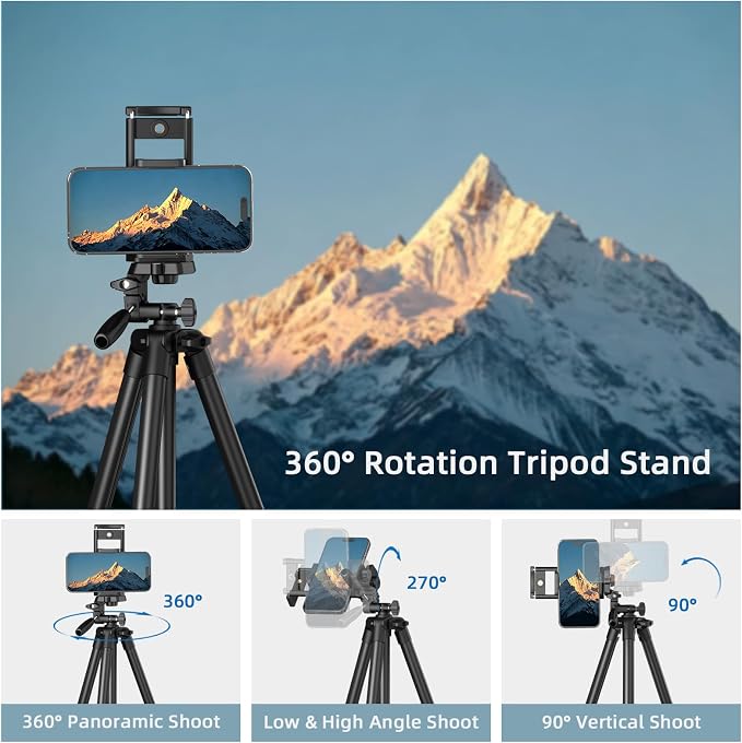 71" Lightweight Camera Phone Tripod Stand with 360° Pan Head | Portable Metal Tripod with Universal Holder,Carry Bag,Remote Control Compatible with Canon Nikon iPhone - Image 5