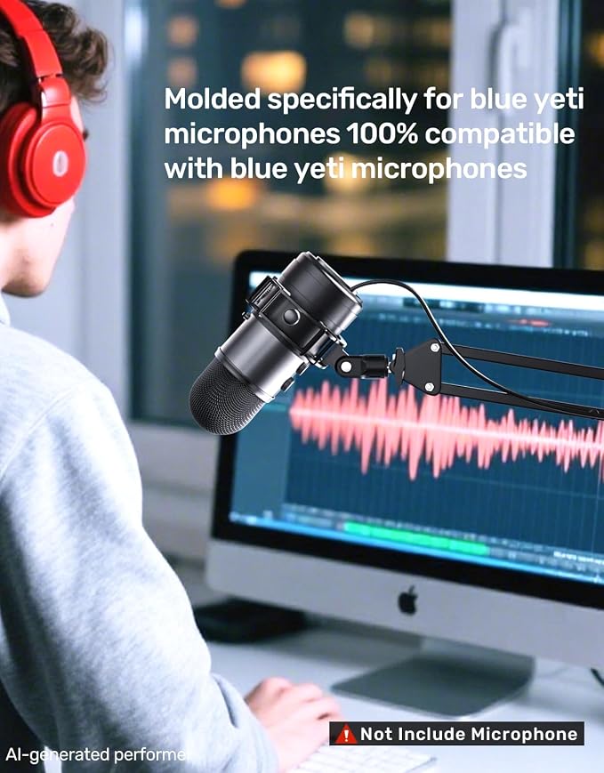 Custom Built Shock Mount with Pop Filter for Blue Yeti Microphones, Black | Metal Outer Ring, Anti-Vibration Suspension for Noise Reduction, Mount Compatible, Professional Studio Use - Image 2