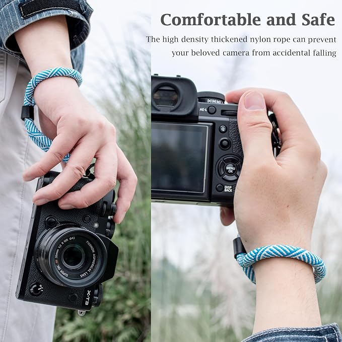 VOVMOEYA Camera Wrist Strap Rope,Camera Hand Strap Compatible with Fujifilm NikonCanon Sony DSLR Camera - Striped Blue - Image 4