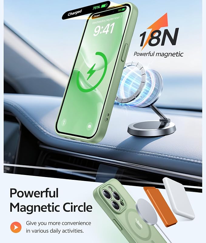 FNTCASE for iPhone 14 Pro Case, Compatible with Magsafe, Screen Protector | Full Camera Protection, Translucent Matte, 14FT Military Grade Drop Proof, Shockproof Protective Phone Cover, Light Moss - Image 3