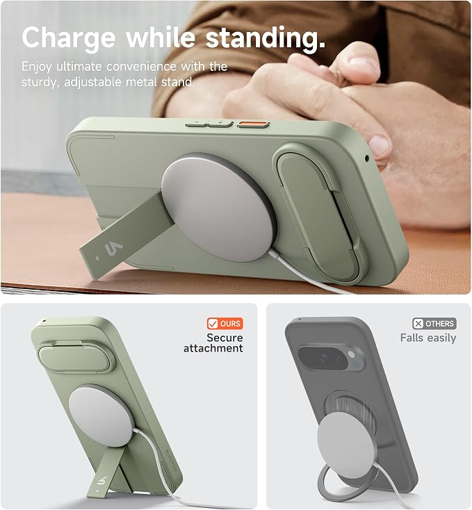 SURITCH for Google Pixel 9/9 Pro Phone Case, Compatible with MagSafe, Protective Cover with Camera Cover & Adjustable Metal Kickstand for Pixel 9/9 Pro -Sage Green - Image 6