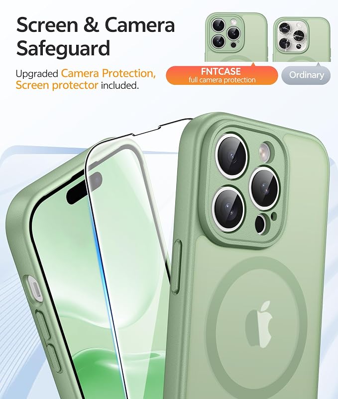 FNTCASE for iPhone 14 Pro Case, Compatible with Magsafe, Screen Protector | Full Camera Protection, Translucent Matte, 14FT Military Grade Drop Proof, Shockproof Protective Phone Cover, Light Moss - Image 4