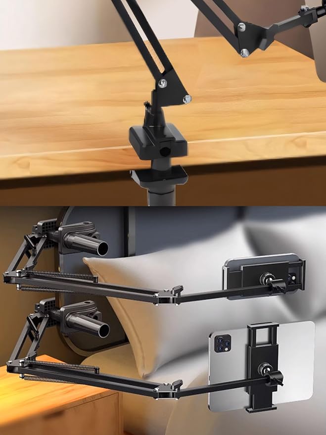 Desk Clamp Mount For Microphone Suspension Boom Scissor Arm Stand Holder, 5 Ways Boom Arm Insert Holes(12mm), Stable Installation on Tables/Beds up to 3.2 inches Thickness (Black) - Image 7