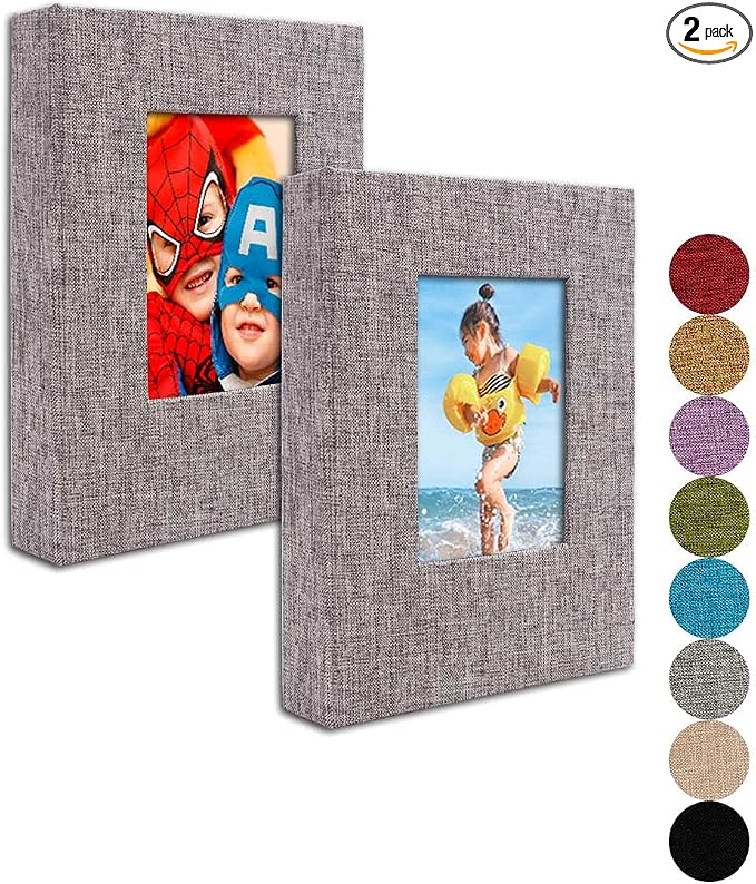 GPIRAL Small Photo Album 5x7 – 2 Pack, Each 26 Clear Pages Hold 52 Pictures. Album for 5x7 Photos, Artwork, Drawings, Linen Cover with Front Window, Grey Fabric by GPIRAL