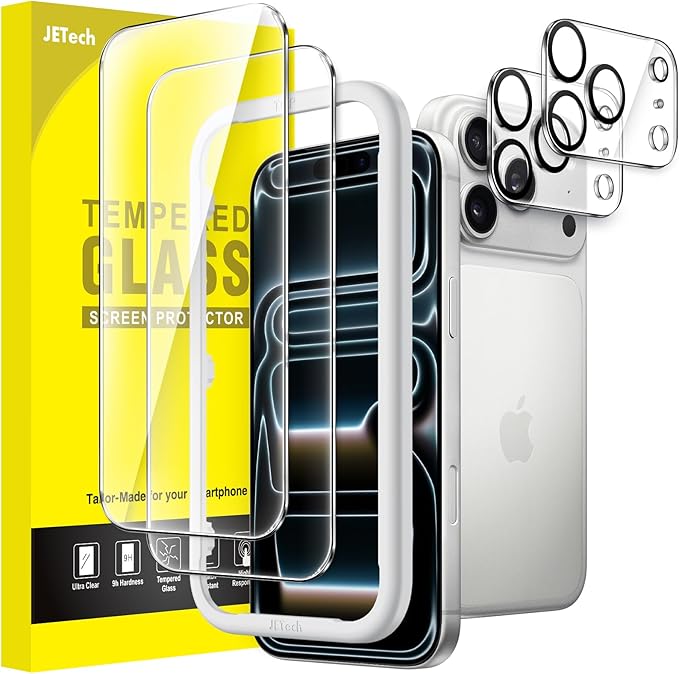JETech Screen Protector for iPhone 17 Pro Max, 2+2 Pack | with Camera Lens Protector, HD Clear Tempered Glass, Anti-Scratch Protection, Easy Installation Tool by JETech
