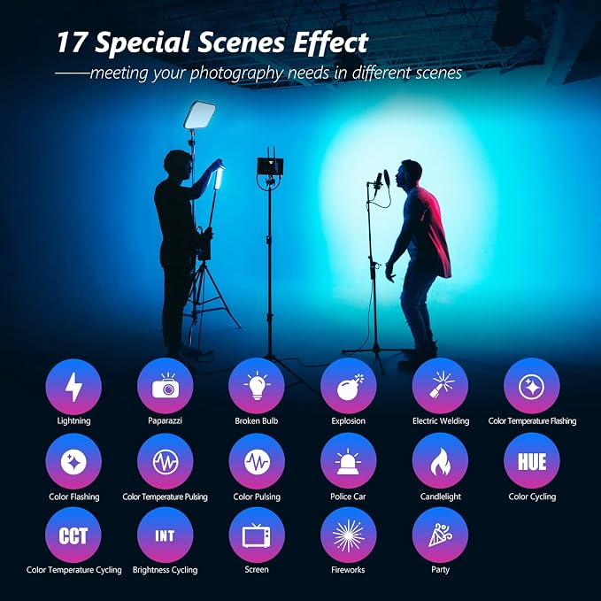 NEEWER 18.3" RGB LED Video Light Panel with APP Control, 360°Full Color, 1 Pack 60W Dimmable 2500K~8500K RGB LED Panel CRI/TLCI 97+ with 17 Special Scenes Effect for Game YouTube Zoom Photography - Image 4