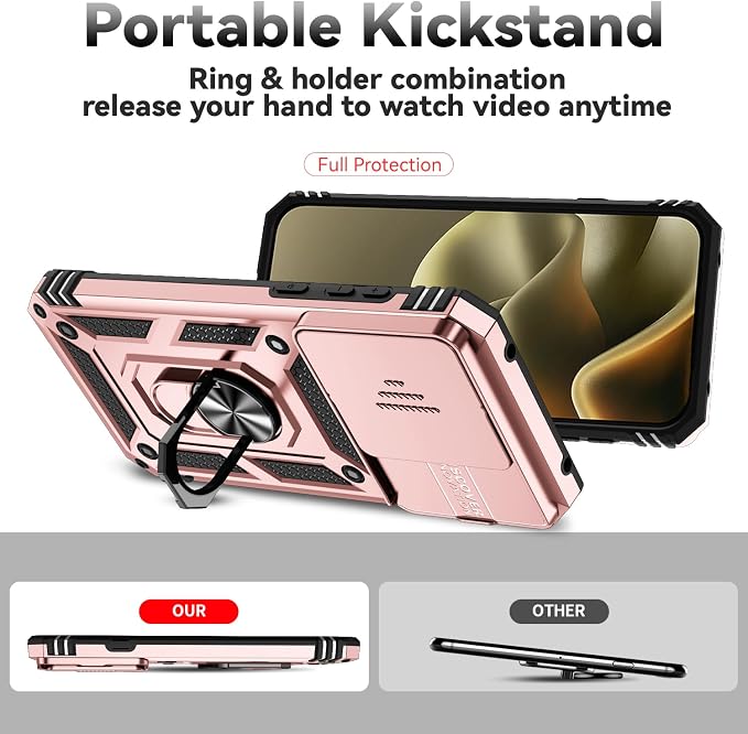 SunStory Compatible with Motorola Moto Edge 2026 Case with HD Screen Protector & Slide Camera Cover & Rotated Ring Kickstand, [Military-Grade] Phone Case for Moto Edge 2026,Rose Gold - Image 2