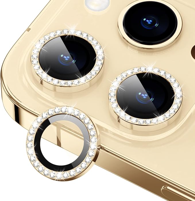for iPhone 14 Pro/14 Pro Max Camera Lens Protector Diamond, Gold | Individual Metal, 9H Hardness, Scratch Resistant, Shockproof, Drop Protection, Case Friendly, Stylish Accessories by Xfilm