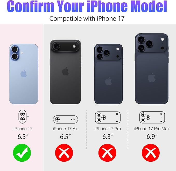 AGVEE 3+3 6 Pack for iPhone 17 Camera Lens Protector Cover | Individual Bling Diamond & Bling Glitter Sparkle Cute Gem Metal Ring, 9H Tempered HD Glass - Image 2