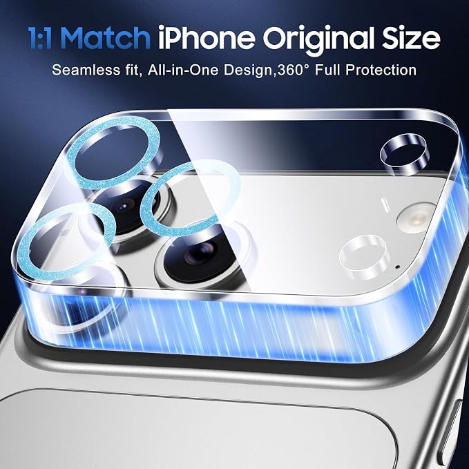 UniqueMe for 3 Pack iPhone 17 Pro Camera Lens Protector Glitter Light Blue | Drop Protection, Case Friendly, 9H Tempered Glass, Camera Cover Screen, Update New Version - Image 5