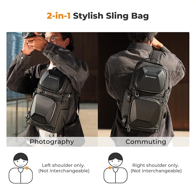 K&F CONCEPT Hardshell Camera Sling Bag, 10L EVA Case with Tripod Holder | EVA hardshell Camera Sling. Fits Mirrorless & Small DSLR. 5 Padded Dividers. Strap 33-43.7 in. Water & shock proof. - Image 2