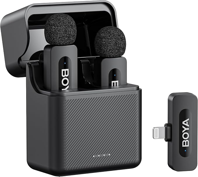 BOYA V3 Wireless Lavalier Microphone for iPhone with MFi Certified Lightning Port, 36H Battery Life with Charging Case, Noise Canceling Clip on Lapel Microphone Wireless Mini Mic for Video Recording by BOYA