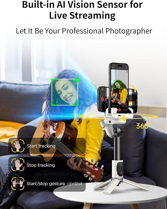 AOCHUAN Gimbal Stabilizer for iPhone, Sefie Stick with Auto Face Tracking | Tripod with Auto Face Tracking for TIK Tok YouTube Video Recording, 4 in 1 Gimbal Stabilizer with 360° Rotation-M1 Pro White - Image 2