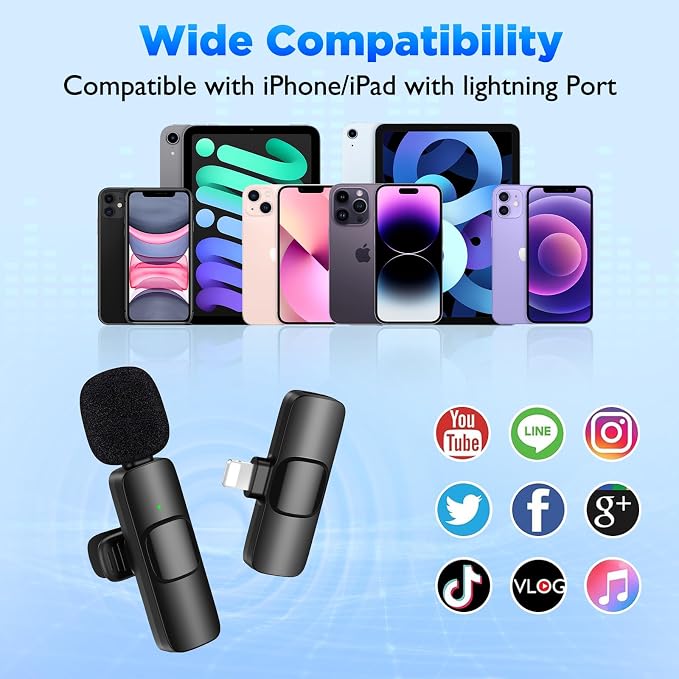 HEHOTTC 2 Pack Mini Wireless Lavalier Microphone for Lightning iOS Devices - Noise Reduction LAPE iPad Mic for Recording, Clip on Mic, Omni Lav Mic for Video Recording, Tiktok, YouTube, Vlog - Image 5