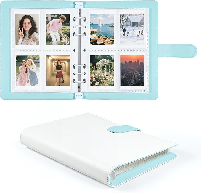 2x3 Photo Album, Clip-In PU Leather Cover A5 Photocard Binder, 200 Pockets, Compatible with Fujifilm Instax Mini & Polaroid Camera, Scrapbook for Instant Photos (Blue) by WITHYU