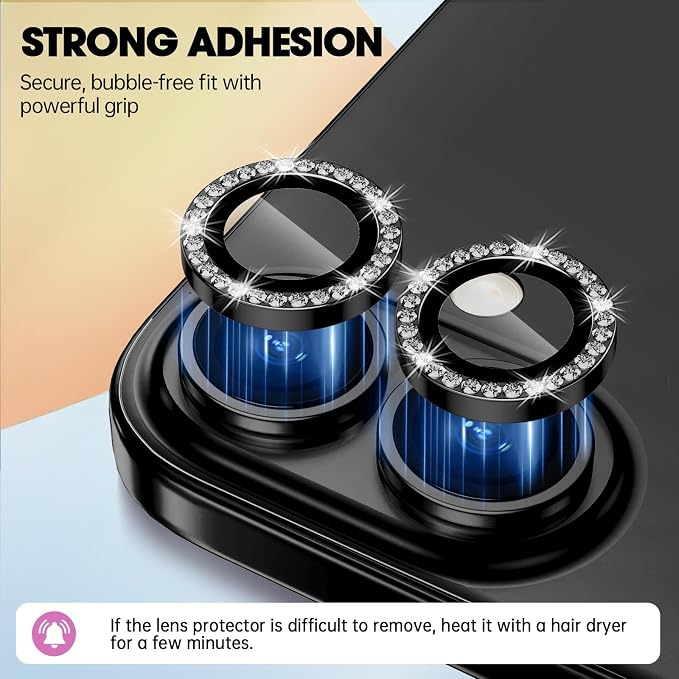 for iPhone 16/16 Plus Camera Lens Protector Bling Diamond, Black | Individual Metal, 9H Hardness, Scratch Resistant, Shockproof, Drop Protection, Case Friendly, Stylish Accessories - Image 5