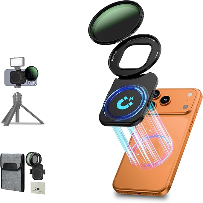 JJC 67mm ND Filter for iPhone, Lens Adapter with Variable ND2-128 Filter | Magnetic Lens Attachment for iPhone Air 17 16 15 14 Pro Max Plus, with 1/4" Screw & Cold Shoe, Ideal for Vlog/Video/Photo by JJC