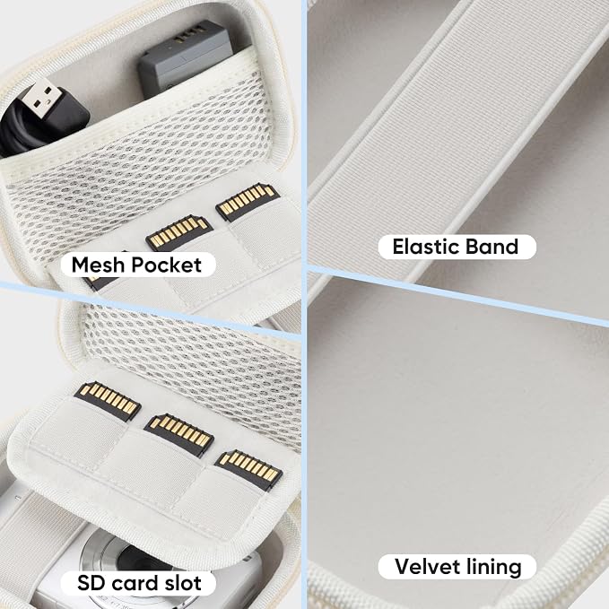 Camera Case for Digital Camera CAMKORY DC403 FHD 1080P/ KODAK PIXPRO FZ55/ FZ45, Small Travel Compact Camera Holder with Mesh Pocket for Accessories SD Card (White) - Image 5