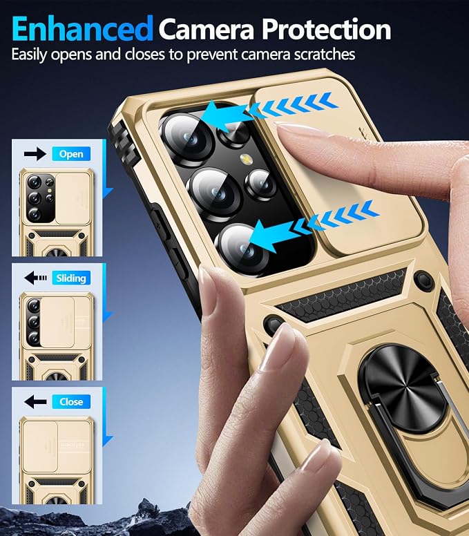 Taisairu for Samsung Galaxy S26 Ultra Case with Screen Protector & Slide Camera Lens Cover, Built-in Ring Stand Shockproof Protective Phone Case for Samsung S26 Ultra Case (Gold) - Image 6