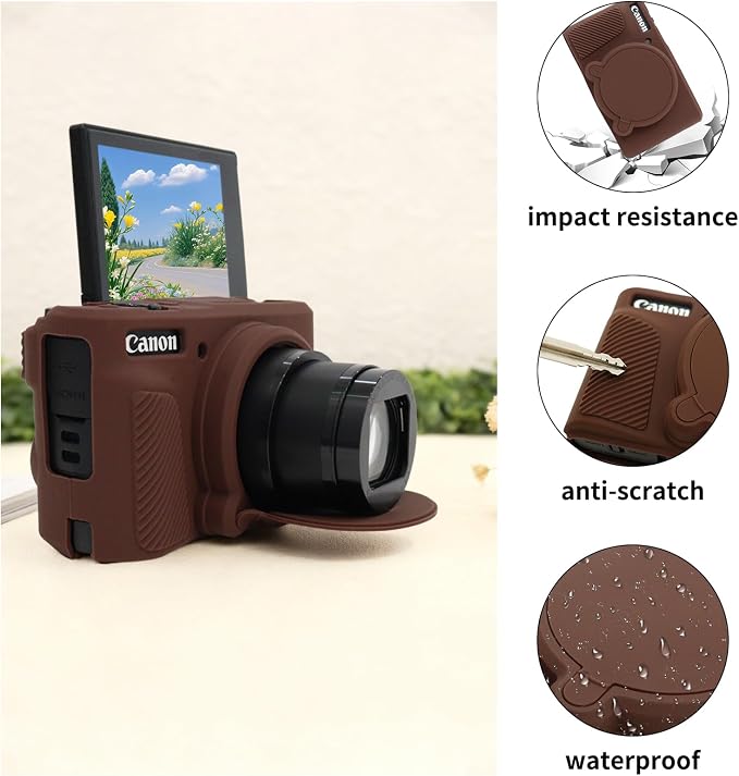 MUZIRI KINOKOO Silicone Case Compatible for Canon Powershot SX740/SX730 HS Digital Camera - Soft Rubber SX740 HS Protective Sleeve with Removable Lens Cover - Anti-Slip & Anti-Scratch - Dark Brown - Image 4