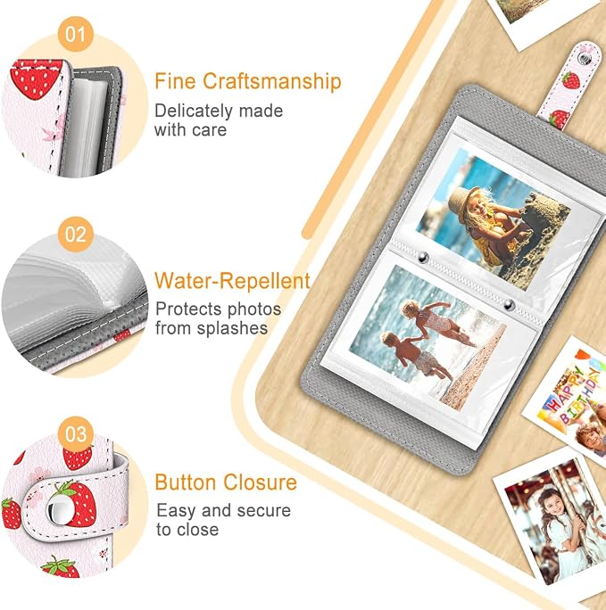 Strawberry Bow Small Photos Album for 2x3 Inch Films, 56 Pockets | Mini Cute Picture Book, Wallet Size, for Polaroid Fujifilm Instax Mini Instant Camera Printer, Kpop Photocard Binder Holders - Image 4