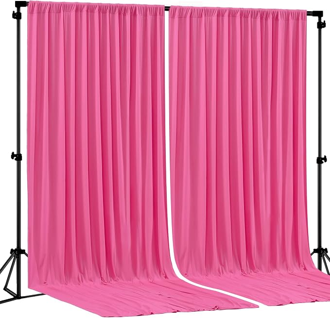 Hot Pink Backdrop Curtain 2 Panels-Wrinkle-Free Polyester Photography Drapes for Wedding Party Photo Background Decorations- 8 X10FT (Hot Pink) by WishCare