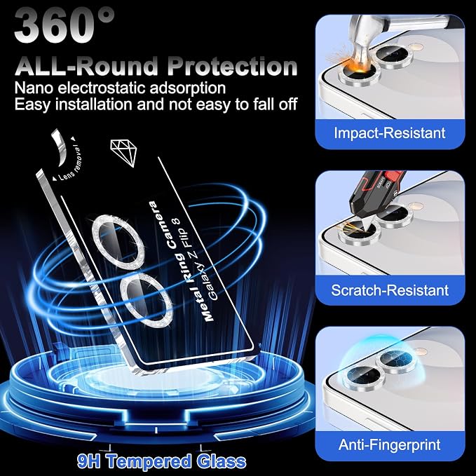 Meshine for Samsung Galaxy Z Flip 8 Camera Lens Protector,Scratch Proof,Strong Adsorption,9H Hardness with Metal Ring Camera Cover,Ultra Thin Case Friendly,Accessories Lens Protector,Glitter Sliver - Image 3