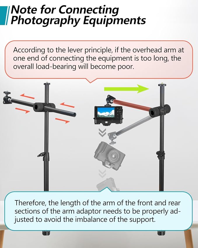Overhead Camera Mount Desk Stand, Camera Arm Desk Mount Clamp Stand with 360°Adjustable Magic Arm, Webcam Arm Mount Stand w Ballhead Phone Mount for Desk Logitech Microphone Video Light Cell Phone - Image 6