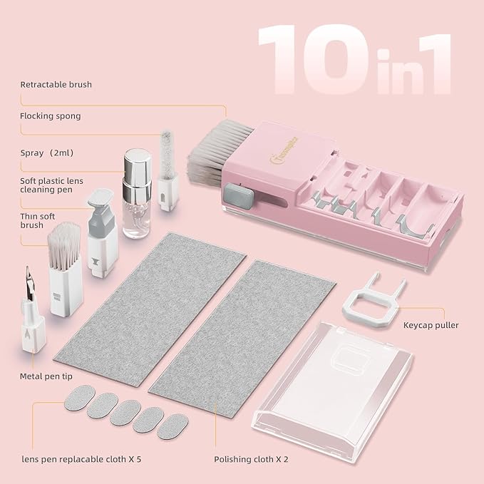 Keyboard Cleaning Kit, All-in-One Laptop & Computer Screen Cleaner, Pink | Multi-function Electronic Cleaner, Soft Bristle Brush, Computer Screen-safe Spray, Compact, for MacBook, iPad, iPhone, earbud - Image 7
