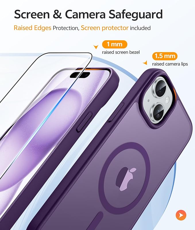 FNTCASE for iPhone 15/14/13 Case, Fit for Magsafe, Glass Screen Protector | Translucent Matte, Magnetic Phone Cases, 14FT Military Grade Drop Protection, Slim Shockproof Protective Cover, Purple - Image 4