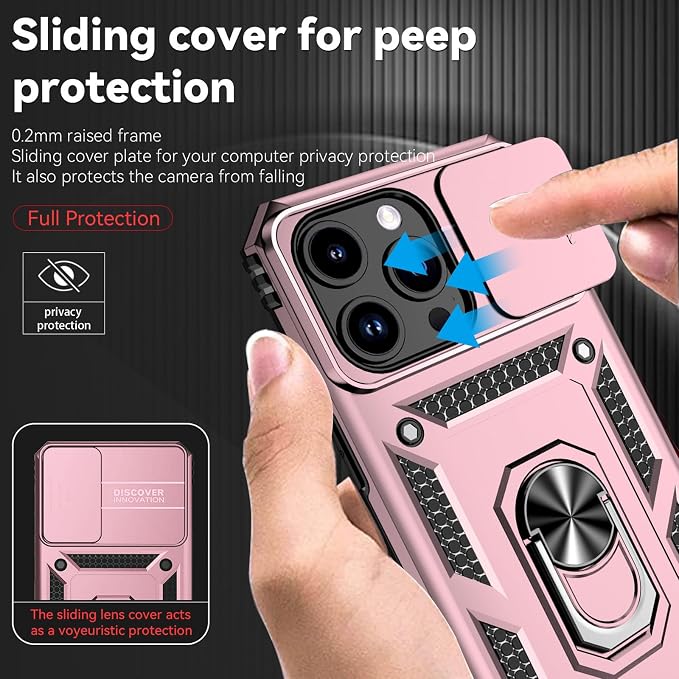HNHYGETE for iPhone 15 Pro Case with HD Screen Protector: [Military Grade 20ft. Drop Tested] Ring Shockproof Protective Phone Case for - iPhone 15 Pro (Rose Gold) - Image 4