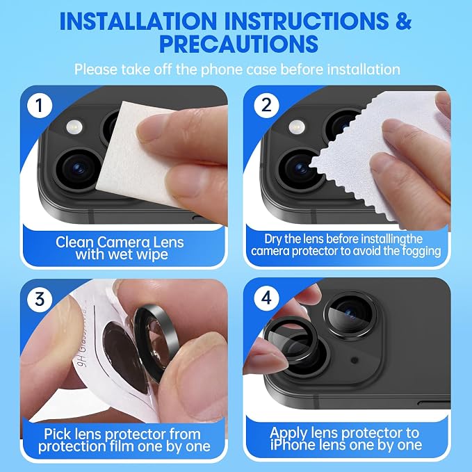 for iPhone 15/iPhone 15 Plus Camera Lens Protector Cover, Black | Individual Metal, 9H Hardness, Scratch Resistant, Shockproof, Drop Protection, Case Friendly, Stylish Accessories - Image 6