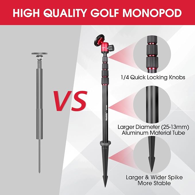 5 in 1 Golf Monopod with Tripod Base, Magnetic Phone Stand for Cameras, Smartphone Selfie Stick with Ground Spike Stake & Extension Bar 1/4’’ Max Height 63’’ (GF-M25) - Image 4