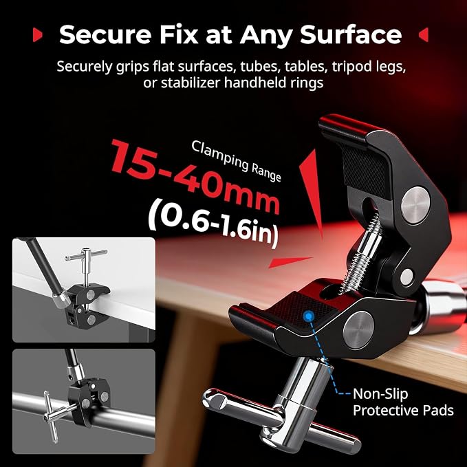 SMALLRIG Magic Arm with Super Clamp for Action Cameras, Camera Clamp Mount for GoPro Hero 13/12/11, for DJI Osmo Action 5 pro/4/3, for Insta360 Ace Pro 2, with 1/4" Screw for Monitor/LED Lights - Image 3