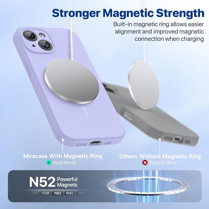 Miracase Silicone & Magnetic for iPhone 14 Case, Light Purple | Compatible with MagSafe, Soft Microfiber Lining, Premium Silicone Cover Shockproof Drop Protection Phone Case for 14 - Image 4