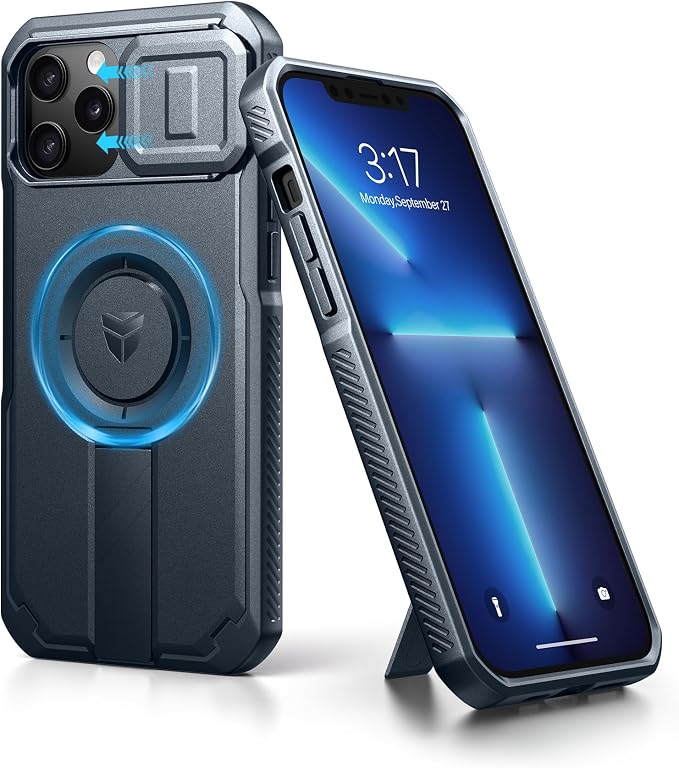 Dexnor for iPhone 13 Pro Max/12 Pro Max Case with Slide Camera Cover & Adjustable Kickstand, Compatible with MagSafe, Rugged Shockproof Bumper Cases Magnetic Protective Cover,6.7 inch,Navy Blue by Dexnor