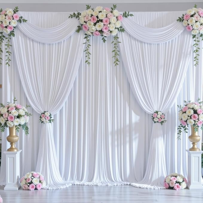 10x10ft Wrinkle Free White Backdrop Curtains for Party Background, 2 Panels 5x10ft Silky Polyester Photo Backdrop Drapes Back Drop Cloth for Wedding Birthday Photography Baby Shower Decor - Image 4