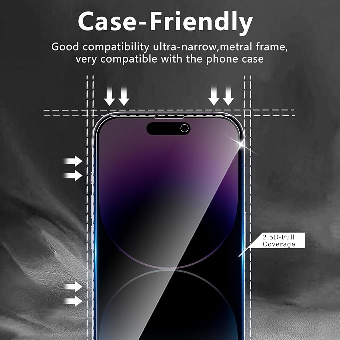 3+3 Pack Privacy Screen Protector Designed for iPhone 14 Pro With 3 Pack Camera Lens Protector,Full Coverage Anti-Spy Tempered Glass Film,9H Hardness,Bubble Free,Easy to Install - Image 6