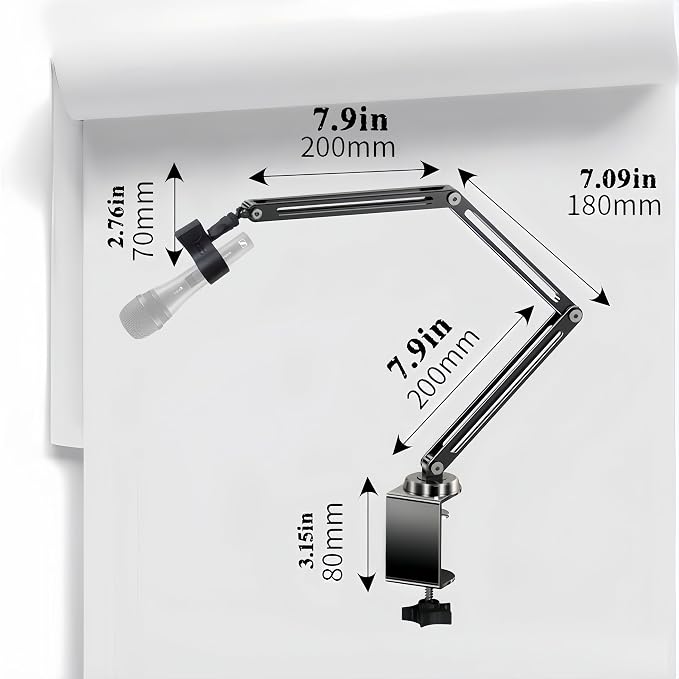 Low Profile Mic Boom Arm, 360° Rotatable 3-Section Foldable Desk Microphone Stand, 2.5kg Heavy Duty C Clamp Mic Mount with 1/4 3/8 5/8 Screw Adapter for Streaming Podcast(C Clamp Mount) - Image 4