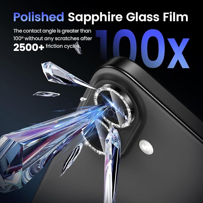 Tensea for iPhone 16/16 Plus Camera Lens Protector Bling, Camera Cover | 9H Tempered Glass Camera Screen Protector, Metal Individual Ring for iPhone16 6.1inch/ 16Plus 6.7inch, HD Clear, Easy Install - Image 6