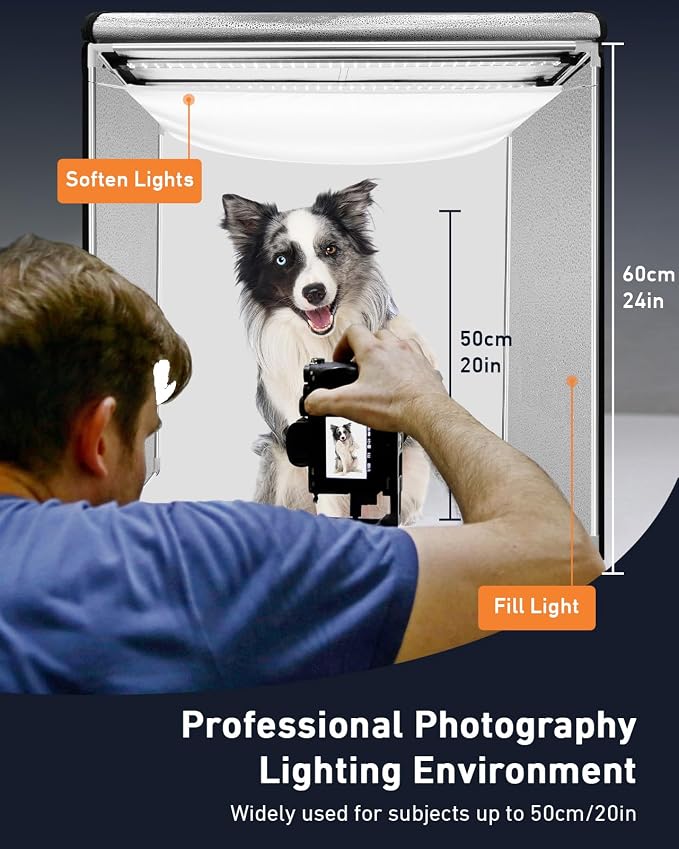 Photo Light Box 24x24 inch, Portable Shooting Tent Kit, Professional Dimmable Photo Studio Light Box with 100 LED Beads & 6 Color Backdrops for Jewelry and Food Items Product Photography - Image 2