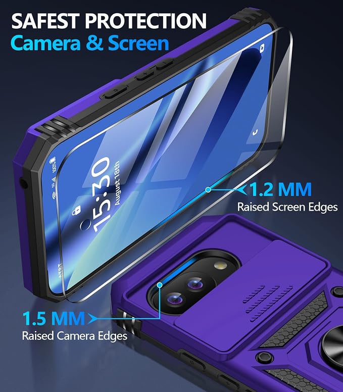 Taisairu for Google Pixel 10A Case with Screen Protector & Slide Camera Lens Cover,Built-in 360°Rotate Magnetic Ring Stand Shockproof Protective Phone Case for Google Pixel 10A Case (Purple) - Image 8