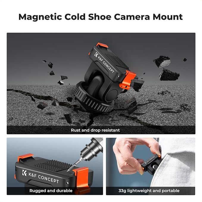 K&F CONCEPT Plastic Cold Shoe Mount for DJI Osmo Action 6/Osmo Nano | Magnetic Quick Release Holder, 160° Tilt Action Camera Connector for Tripod Selfie Stick Monopod and DSLR Camera Flash, PP10 - Image 8