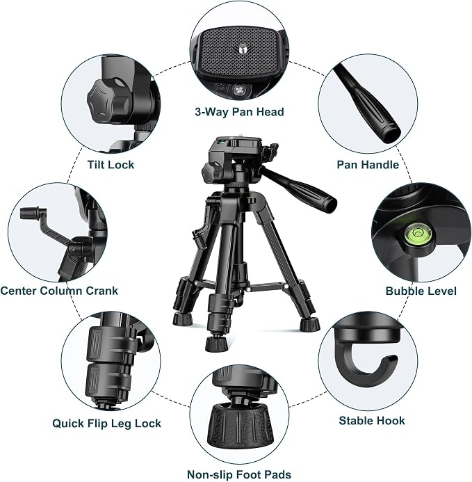 JOILCAN Mini Tripod for Camera, 25" Tabletop Camera Tripod, Portable Travel Tripod with Phone/Tablet Holder, Lightweight Aluminum Tripods for DSLR Phone Spotting Scope - Image 8