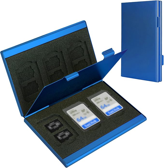 SD Card Holder, SD Card Case, LAVILI CF Memory Card Holder Case Aluminum Alloy Hard Shell, Double-Layer Capacity for 6SD Cards and 12 TF Cards Blue Color by Unknown