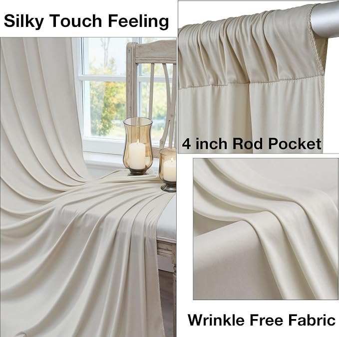 50ftx10ft Wrinkle Free Beige Backdrop Curtains for Parties, Silky Polyester Photo Backdrop Drapes 10 Panels 5x10ft Back Drop Cloth for Wedding Birthday Baby Shower Photography Background - Image 2