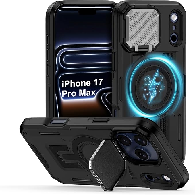 iPhone 17 Pro Max Case with Camera Cover, Magnetic Case with Camera Lens Protector Phone Cover Stand MagSafe for 17 Pro Max Military-Grade Shockproof CASE Kickstand for iPhone 17 Pro Max, 6.9 inch by vifigenmakeyourlifeeasy