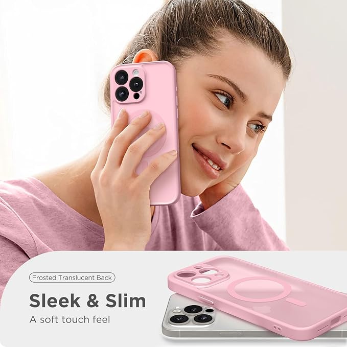 CAPRARO for iPhone 15 Pro Max Case, Compatible with MagSafe | Upgraded [Full Camera Protection] Shockproof Protective Slim Translucent Matte Magnetic Phone Case 6.7'', Peach Pink - Image 7
